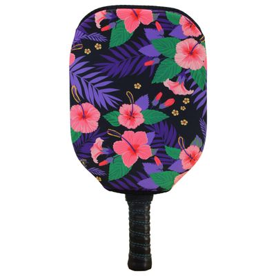 BeeJos Hawaiian Collection: Premium Slip-On Pickleball Paddle Cover-Fits Standard Size Paddles-Zipperless (Paddle not Included) (Purple Flowers)