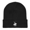 Polo Beanie, Embroidered Unisex Organic Ribbed Beanie, 100% Cotton Polo Beanie for Men, for Women, one Size fits All. Black view 1
