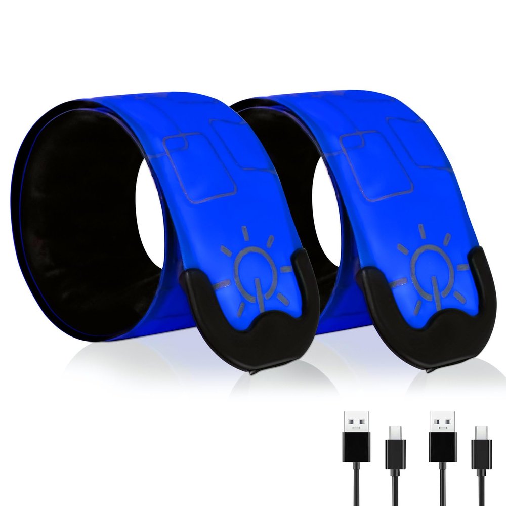 TRAYIU LED Safety Wristband Lights - Rechargeable Light Up Arm Ankle Band Kids Magic Slap Glow Bracelets Reflective Belt High Visibility for Night Cycling Walking Joggers Running Gear