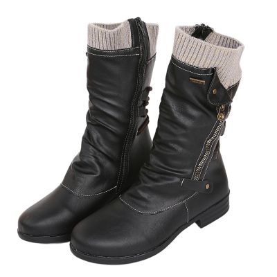 Ladmiple Cowgirl Boots Square Toe Women Pink Women's Military Combat Boots Mid Calf Side Zipper Low Heel Motorcycle Riding Biker Boots Winter Western Dress Ankle Booties 2024