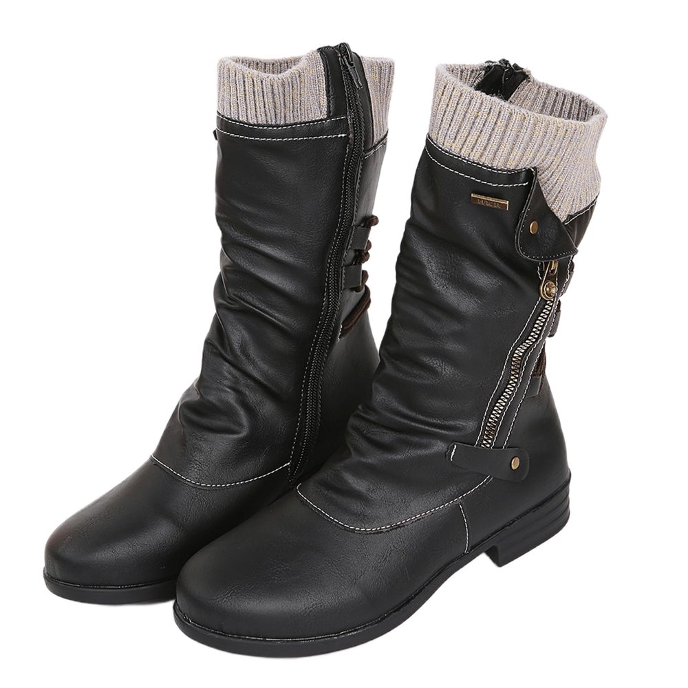 Ladmiple Cowgirl Boots Square Toe Women Pink Women's Military Combat Boots Mid Calf Side Zipper Low Heel Motorcycle Riding Biker Boots Winter Western Dress Ankle Booties 2024