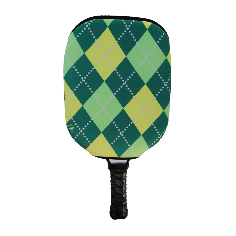 Women's Argyle Collection: Premium Slip-On Pickleball Paddle Cover-Fits Standard Size Paddles-Zipperless (Paddle not Included) 7 Color Variations (Light Green/Yellow) Handmade in USA