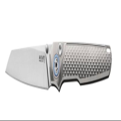 MKM Miura Push Lock Titanium Folding Knife, Sheepsfoot Blade, Milled Handles, Blade Show Knife of the Year Winner, Made in Italy (Silver Titanium)