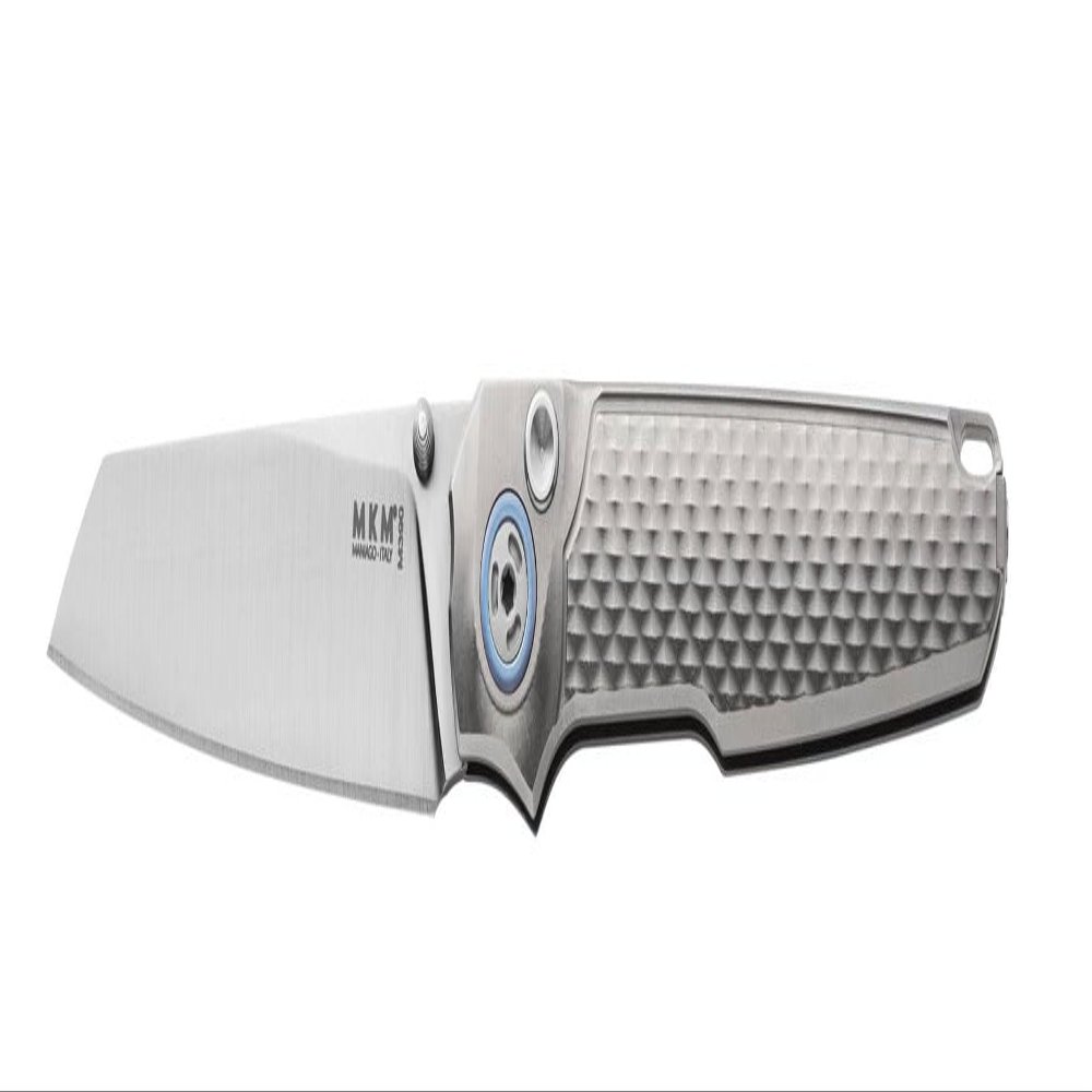 MKM Miura Push Lock Titanium Folding Knife, Sheepsfoot Blade, Milled Handles, Blade Show Knife of the Year Winner, Made in Italy (Silver Titanium)
