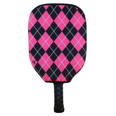 BeeJos Women's Argyle Collection: Premium Slip-On Pickleball Paddle Cover-Fits Standard Size Paddles-Zipperless (Paddle not Included) 7 Color Variations (Hot Pink/Black) Handmade in USA