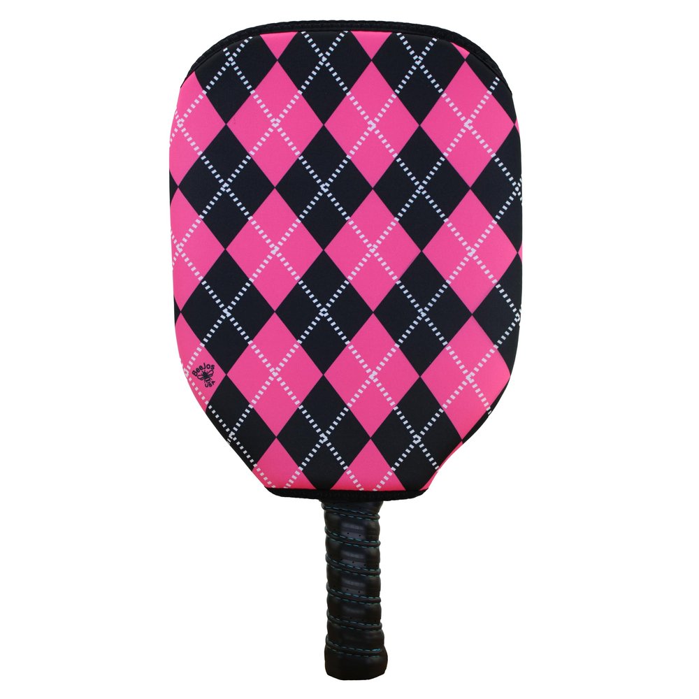 BeeJos Women's Argyle Collection: Premium Slip-On Pickleball Paddle Cover-Fits Standard Size Paddles-Zipperless (Paddle not Included) 7 Color Variations (Hot Pink/Black) Handmade in USA