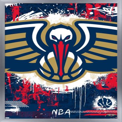 Trends International NBA New Orleans Pelicans - Maximalist Logo 23 Wall Poster, 34L x 22.4W, Silver Framed Version