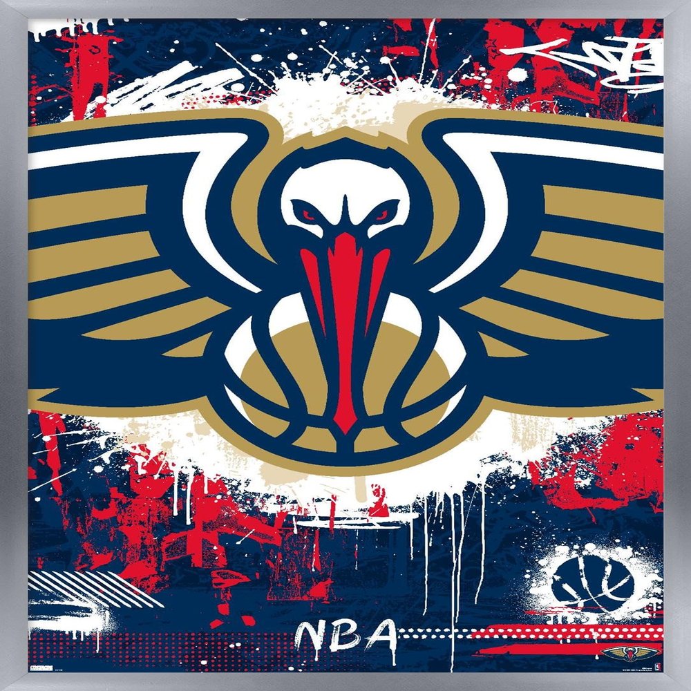 Trends International NBA New Orleans Pelicans - Maximalist Logo 23 Wall Poster, 34L x 22.4W, Silver Framed Version