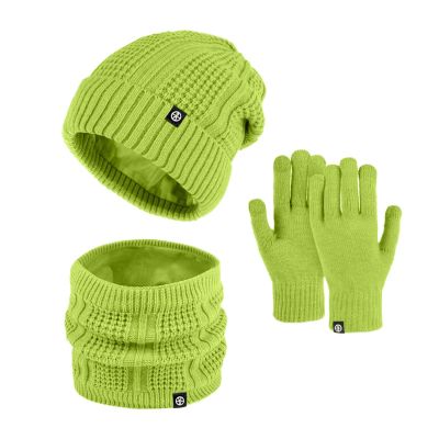 Winter Knit Beanie Hat Neck Warmer Scarf Touchscreen Gloves Set 3 Pcs Cold Weather Scarfs Teenage Girls Gift Thermal Cap Green