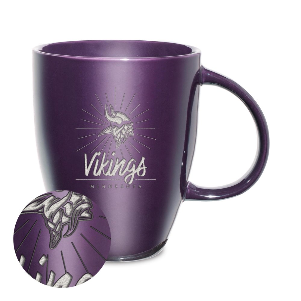 Rico Industries NFL Football Minnesota Vikings Sunburst Purple 18oz Laser Engraved Ceramic Lustre Mug