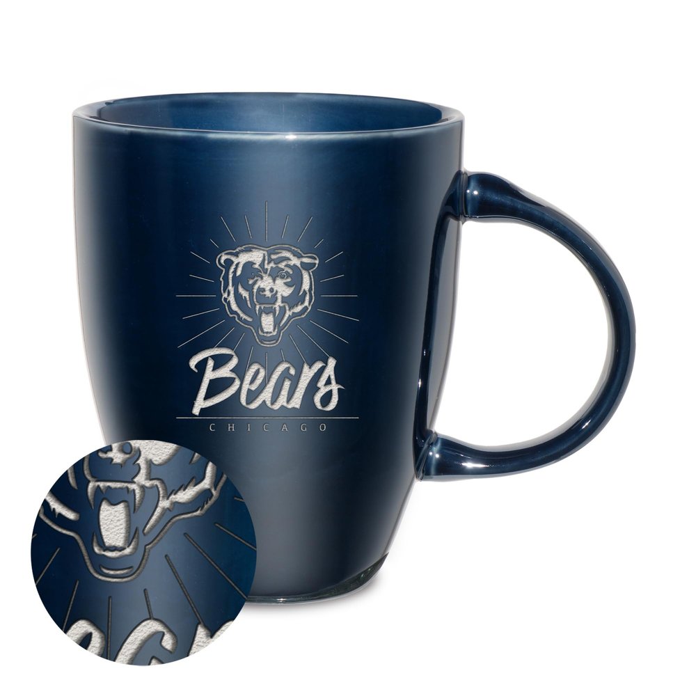 Rico Industries NFL Football Chicago Bears Sunburst Navy 18oz Laser Engraved Ceramic Lustre Mug