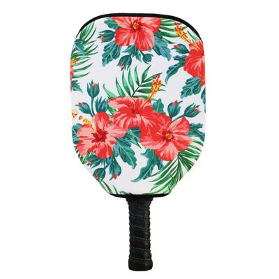 BeeJos Hawaiian Collection: Premium Slip-On Pickleball Paddle Cover-Fits Standard Size Paddles-Zipperless (Paddle not Included) (Red Flowers)
