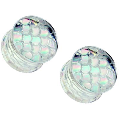 Pierced Owl Pyrex Glass Iridescent Mermaid Scales Double Flared Plugs, Sold as a Pair (16mm (5/8"))