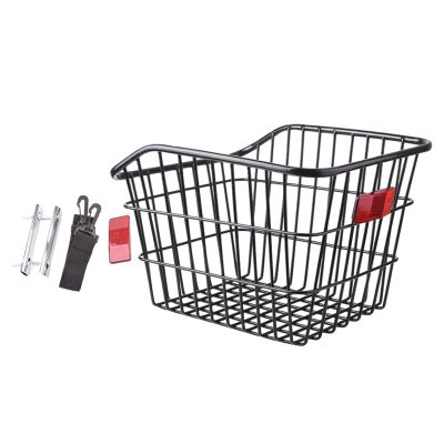 Bicycle Bike Metal Wire Rear Basket Without Lid Universal Accessory Lightweight Sturdy Black Cargo Container for Folding Bike