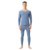 ANUFER Mens Thermal Underwear Set Cotton Stretch Base Layer V-Neck Long Sleeve Tops & Long Johns Bottoms Blue 4XL view 1