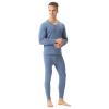 ANUFER Mens Thermal Underwear Set Cotton Stretch Base Layer V-Neck Long Sleeve Tops & Long Johns Bottoms Blue 4XL view 2