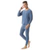 ANUFER Mens Thermal Underwear Set Cotton Stretch Base Layer V-Neck Long Sleeve Tops & Long Johns Bottoms Blue 4XL view 3