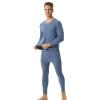 ANUFER Mens Thermal Underwear Set Cotton Stretch Base Layer V-Neck Long Sleeve Tops & Long Johns Bottoms Blue 4XL view 4