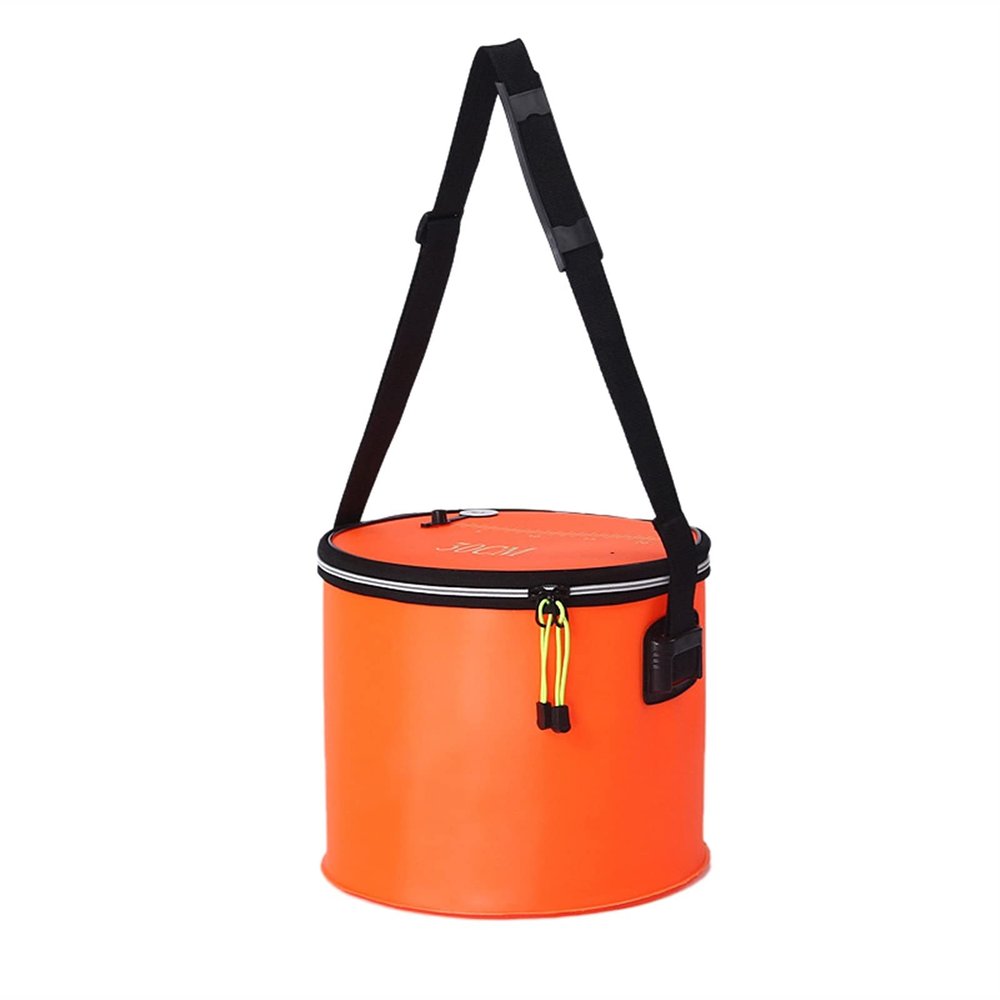 Bait Bucket Camping Folding Fishing Bucket with Shoulder Strap Lightweight Bucket Fishing Bucket Waterproof Lightweight Bucket Minnow Bucket (Color : Orange)
