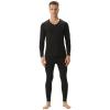 ANUFER Mens Thermal Underwear Set Cotton Stretch Base Layer V-Neck Long Sleeve Tops & Long Johns Bottoms Black L view 1