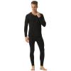 ANUFER Mens Thermal Underwear Set Cotton Stretch Base Layer V-Neck Long Sleeve Tops & Long Johns Bottoms Black L view 2