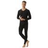 ANUFER Mens Thermal Underwear Set Cotton Stretch Base Layer V-Neck Long Sleeve Tops & Long Johns Bottoms Black L view 3