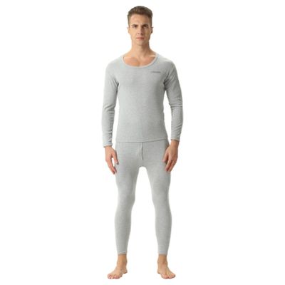 ANUFER Mens Thermal Underwear Set Cotton Stretch Base Layer Crew Neck Long Sleeve Tops & Long Johns Bottoms Light Grey L