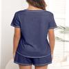 Ekouaer Women's Pajamas Sets Short Sleeve Lounge Sets Sleepwear Casual Two Piece Pjs With Pockets Navy Blue XL view 4