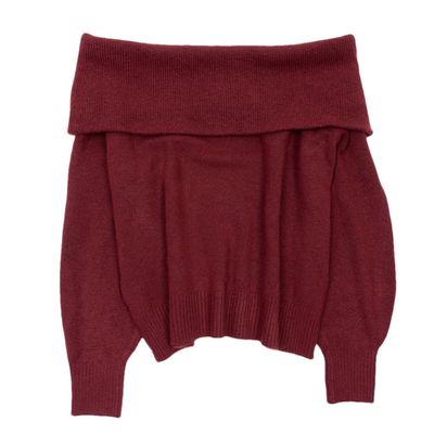 Women Off Shoulder Sweater Jumpers Pullover Knitteds Fall Tops Marl Burgundy One Size