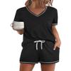 Ekouaer Women's Pajamas Sets Short Sleeve Lounge Sets Sleepwear Casual Two Piece Pjs With Pockets Black L view 1