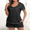 Ekouaer Women's Pajamas Sets Short Sleeve Lounge Sets Sleepwear Casual Two Piece Pjs With Pockets Black L view 2