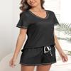Ekouaer Women's Pajamas Sets Short Sleeve Lounge Sets Sleepwear Casual Two Piece Pjs With Pockets Black L view 3