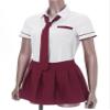 JEYPINMI Women's School Girl Outfits Cosplay Uniform Short Sleeve Shirts Plaid Skirt with Ties Burgundy X-Large view 4