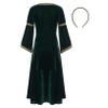 ACSUSS Big Girls Medieval Princess Maxi Dress Renaissance Long Bell Sleeve Vintage Retro Ball Gowns Dark Green 12-14 Years view 2