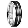 King Will Tungsten Carbide Wedding Band for Men Women-6mm in Black and Silver with Grooved Center High Polished Wedding Ring Suitable for Work, Gym Comfort Fit Size 10 view 1