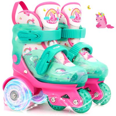Adjustable Roller Skates for Kids Girls Ladies with Light Up Flash Wheels(Age 3-9),Three-Point Type Balance,Gift Box Packing for Toddlers,Children,Youth, Teenagers (Unicorn, S-Small(12C-3Y US))