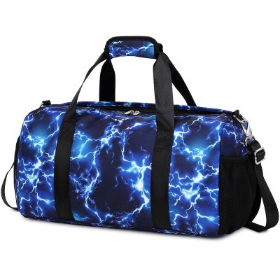 Sports Duffle Bag for Boys Gymnastic Dance Bags with Wet Pocket Shoes Compartment Lightning Travel Duffel for Boys