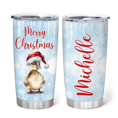 Hyturtle Personalized Gifts Duck Lover - Duck Merry Christmas Custom Name Coffee Tumbler Cup Stainless Steel 20oz, Animal Lover Gifts For Women Girl Kids Men On Birthday Christmas
