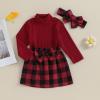 Kaipiclos Toddler Baby Girl Skirt Outfit Solid Color Long Sleeve Turtleneck Knit Sweater + Mini Skirt Fall Winter Clothes (X1-Christmas Red plaid, 4-5 Years) view 3