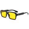 Bsreyeop Vintage Square Sunglasses for Men Women Trendy Chunky Rectangle Frame Rivet Design Black Shades UV Protection (Black Frame/Yellow Lens F7) view 1