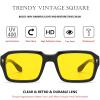 Bsreyeop Vintage Square Sunglasses for Men Women Trendy Chunky Rectangle Frame Rivet Design Black Shades UV Protection (Black Frame/Yellow Lens F7) view 4