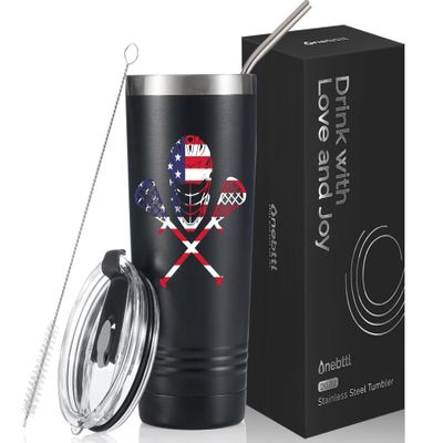 Onebttl Lacrosse Gifts for Teen Boys, College Students, Men, 20oz Travel Tumbler with Stainless Straw for Men, Black (Lacrosse Helmet)