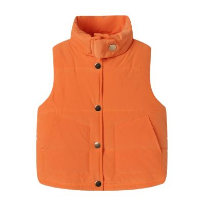 Mud Kingdom Toddler Boys Puffer Vest Solid Stand Collar Sleeveless Jacket Winter with Slant Pockets Orange 4T
