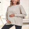 Ecavus Women's Casual Maternity Shirts Long Sleeve Soft and Comfy Pregnancy Tee Tops Side Split Maternity Clothes Apricot view 2