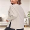 Ecavus Women's Casual Maternity Shirts Long Sleeve Soft and Comfy Pregnancy Tee Tops Side Split Maternity Clothes Apricot view 3