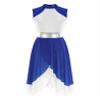 Xnihocha Womens Worship Dance Color Block Tunic Sleeveless Irregular Hem Lyrical Liturgical Praise Dance Dress RoyalBlue&White Small view 1