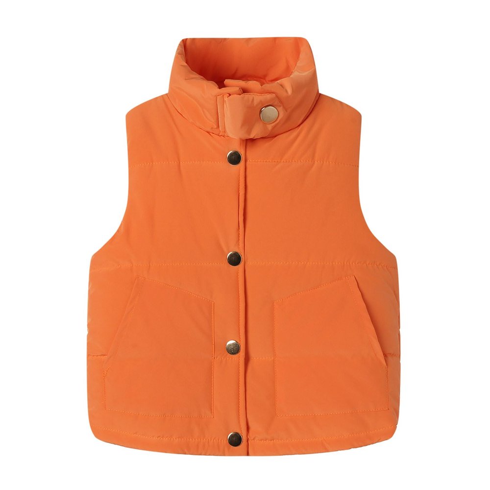 Mud Kingdom Little Boys Puffer Vest Solid Stand Collar Sleeveless Jacket Winter with Slant Pockets Orange 5T