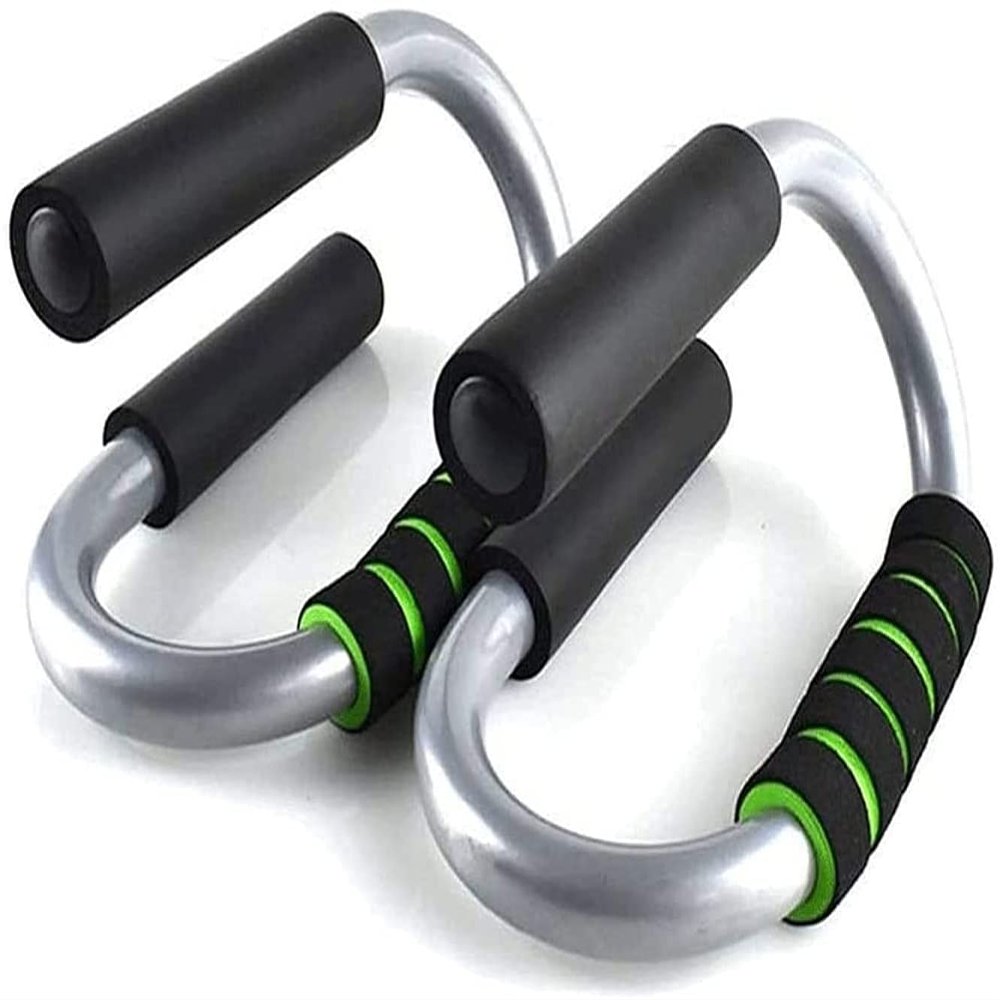 KouRy Push Up Bars Pushup Handle Stands with Comfortable Foam Grip and Non-Slip Handles Set - S Shape for Men and Women Workout Pushup Training Program (Green)