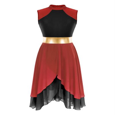 Xnihocha Womens Worship Dance Color Block Tunic Sleeveless Irregular Hem Lyrical Liturgical Praise Dance Dress Red&Black Large