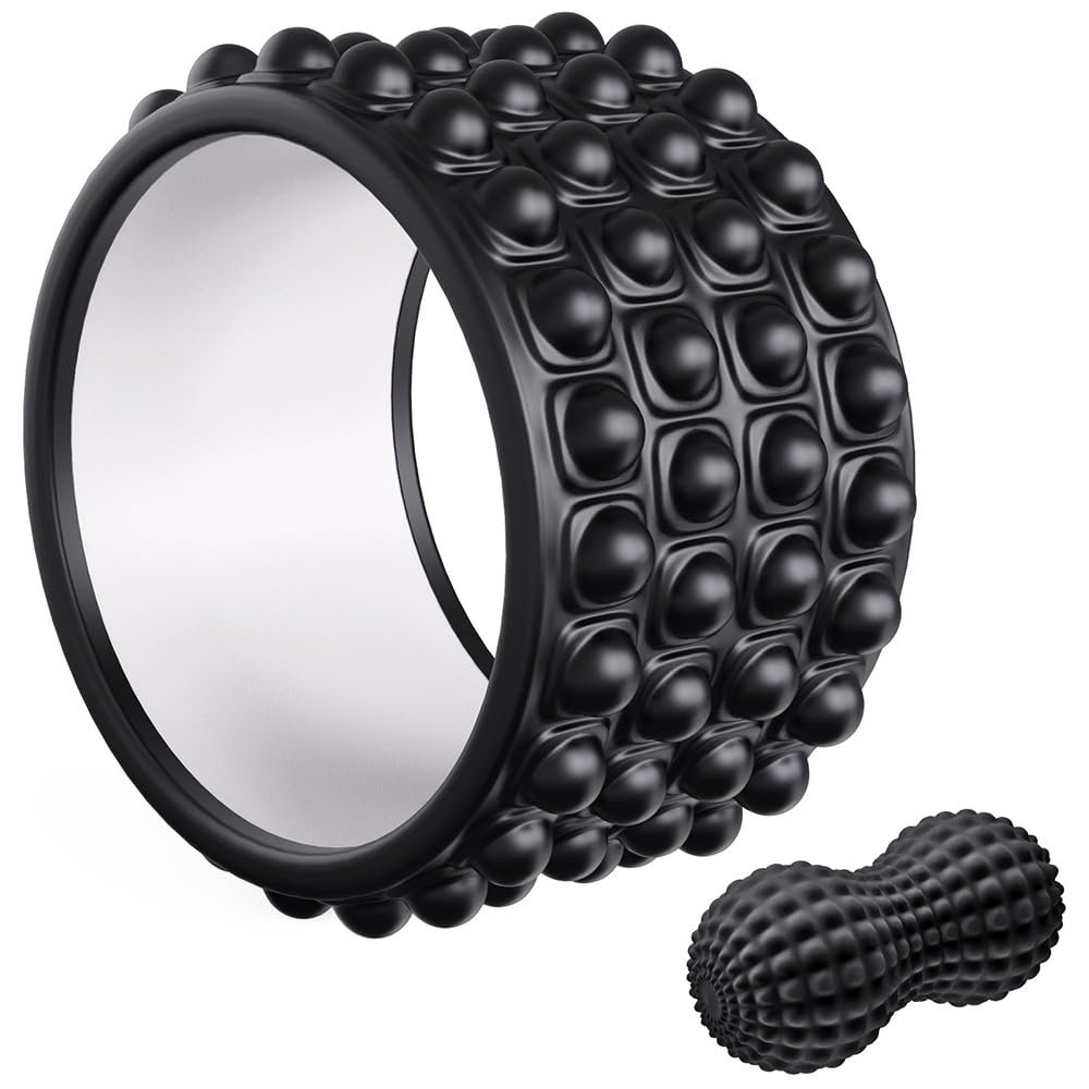 Kipika Back Roller Wheel,Back Stretcher,Back Cracker,Yoga Wheel, Foam Roller for Back Pain Relief and Posture Correction with Massage Ball